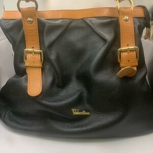 Valentina Black and Tan Shoulder Bag with Buckle Details